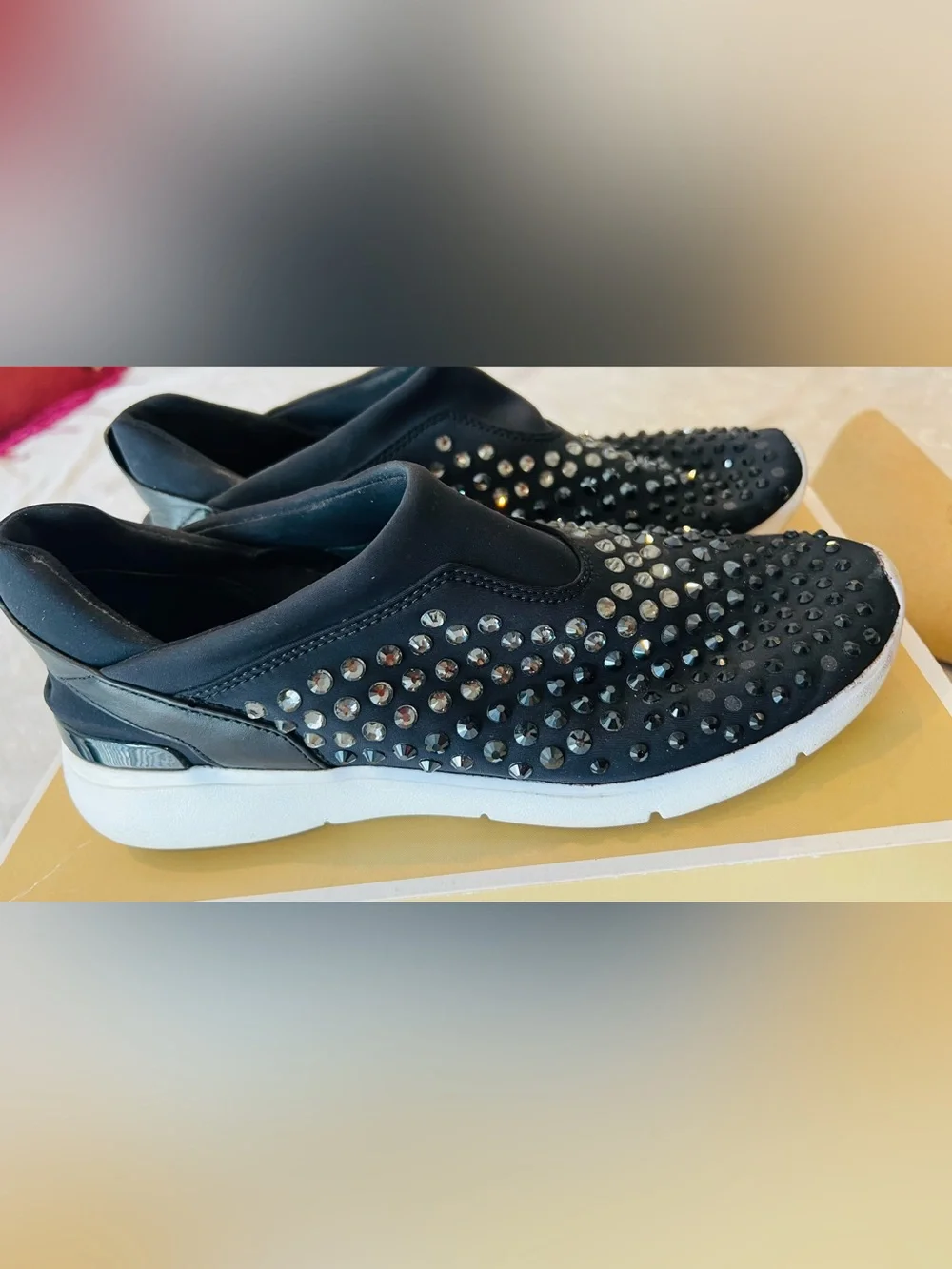 Michael Kors Black Crystal-Embellished Slip-On woman’s Sneakers size 8.5